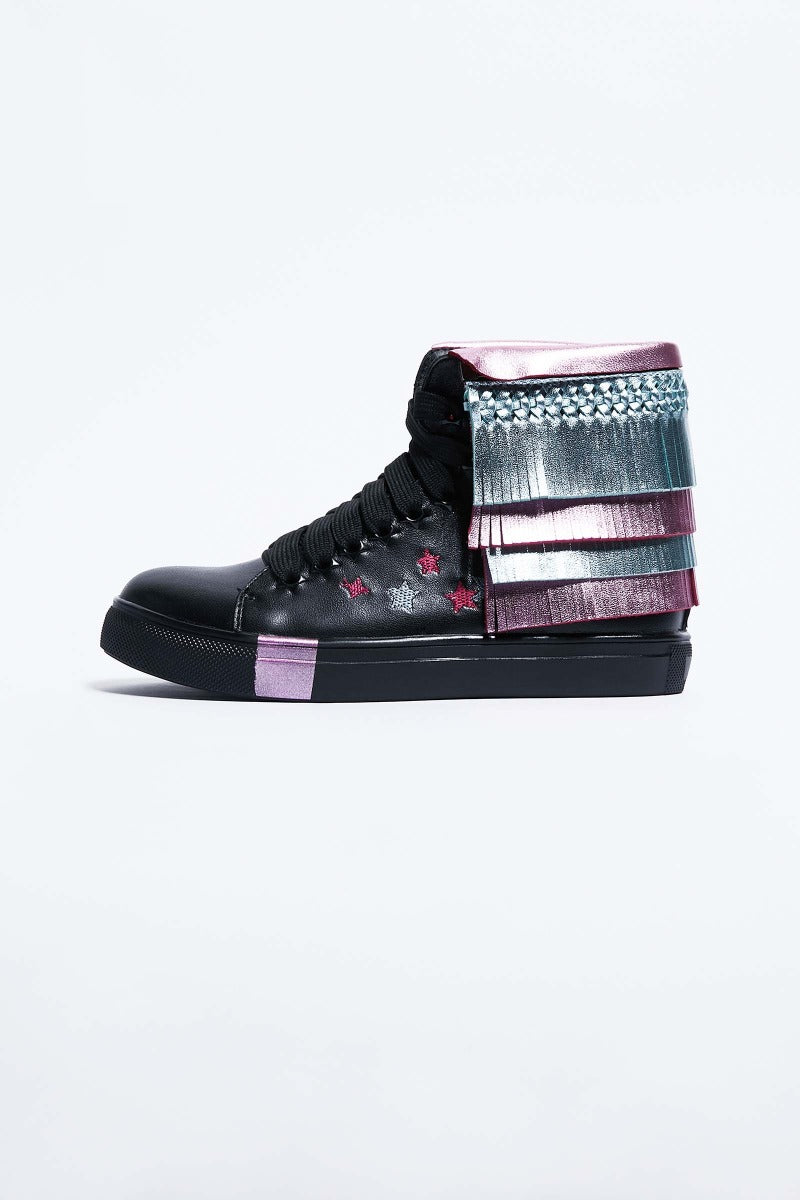 Kids Black Leather Trainers with 