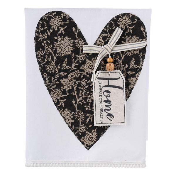 Hand-Stitched Artisanal Black Tea Towels - Heart - AllORA