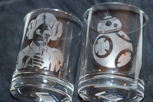 Star Wars Drinking Glass Set of 4 Etched Rocks Whiskey Glasses.