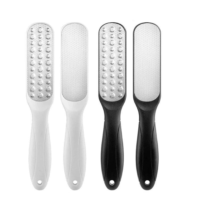Double-Sided Foot File, Stainless Steel, Coarse and Fine Sides, Ergonomic Handle, Callus Remover, Black and White, Durable and Safe