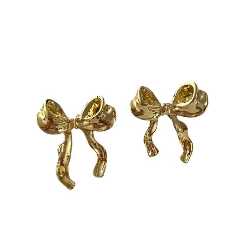 Bow Knot Stud Earrings, Trendy Zinc Alloy Design, Push-Back Closure, Available in Gold & Silver