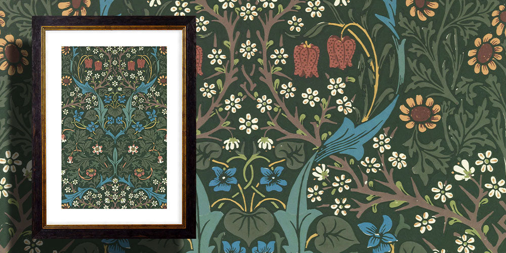 Blackthorn by william morris, wall paper pattern design wall art, Vintage Frog
