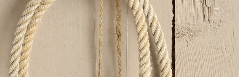 beige fusion mineral paint on wood clad wall with a rope