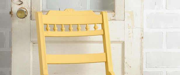 Prairie sunset fusion mineral paint painted onto an antique chair, yellow paint