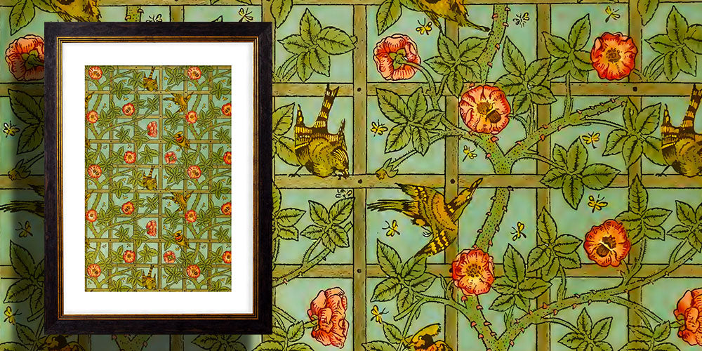 Trelis by william morris, wall paper pattern design wall art, Vintage Frog