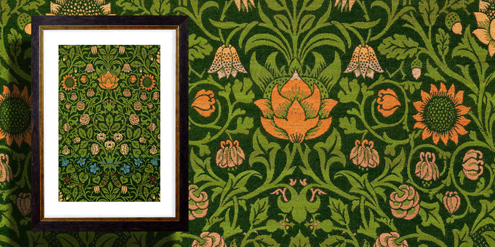 Violet and Columbine by William Morris, Design Pattern wall art print, Vintage Frog