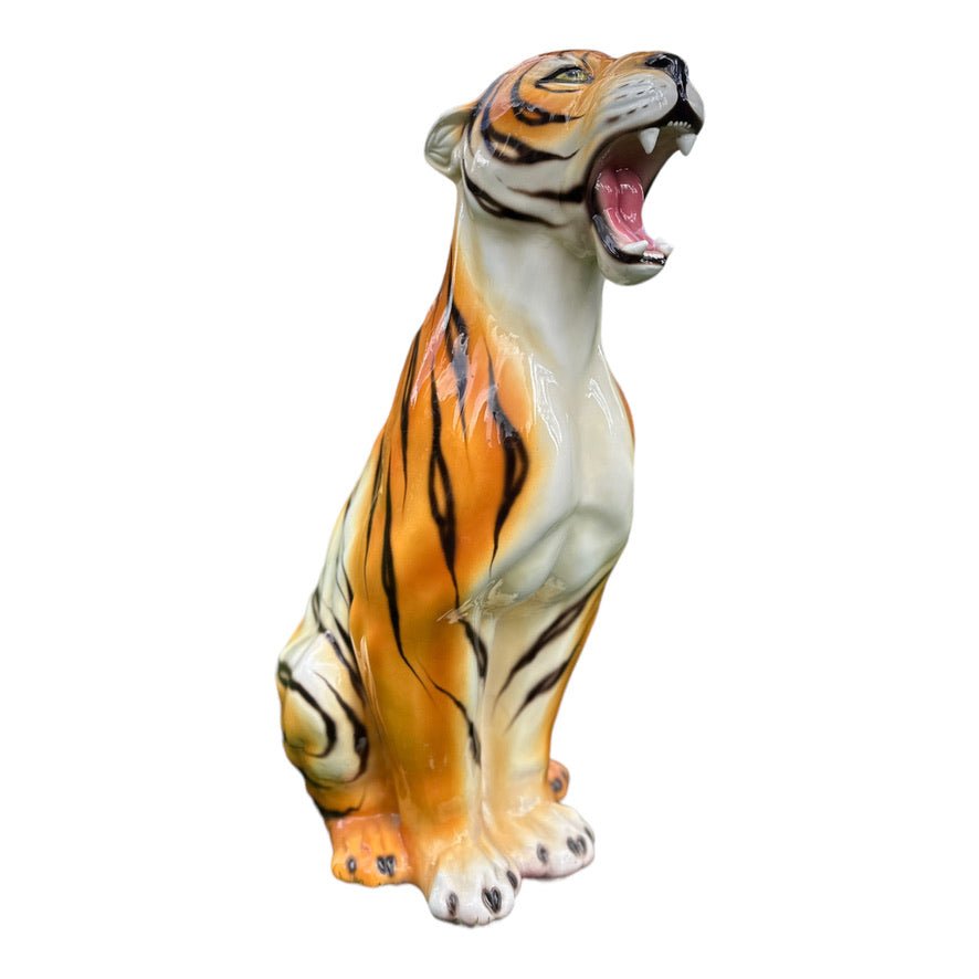 Very Large Italian Ceramic Tiger Statue Sculpture