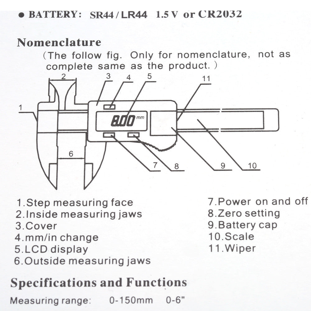 technical specification of vernier caliper