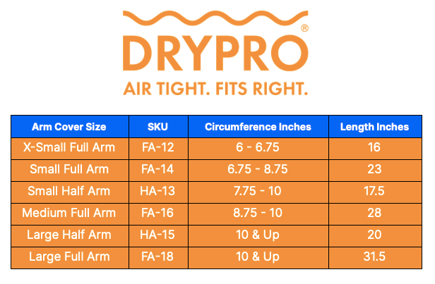 DRYPRO leg size chart