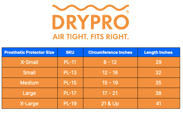 DRYPRO leg size chart