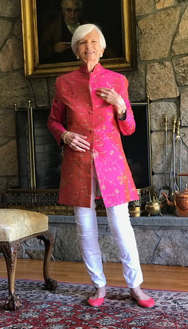 Shibumi Long Nehru Silk Jacket in Schiaparelli Pink