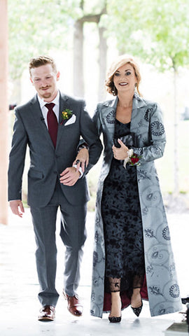 Mother of the Groom outfit Shibumi Aquila Silk Coat in Mercury