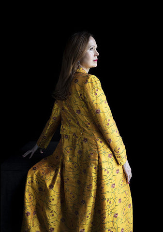 Womens floor length yellow embroidered silk wedding coat