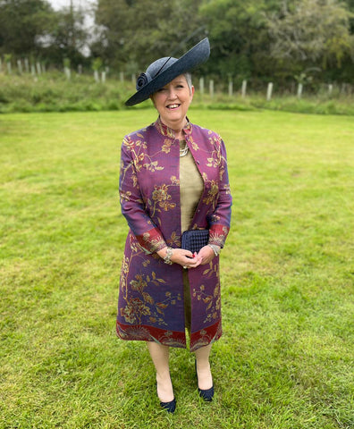 Wedding guest outfit Shibumi Nehru Silk Coat in Imperial Blue