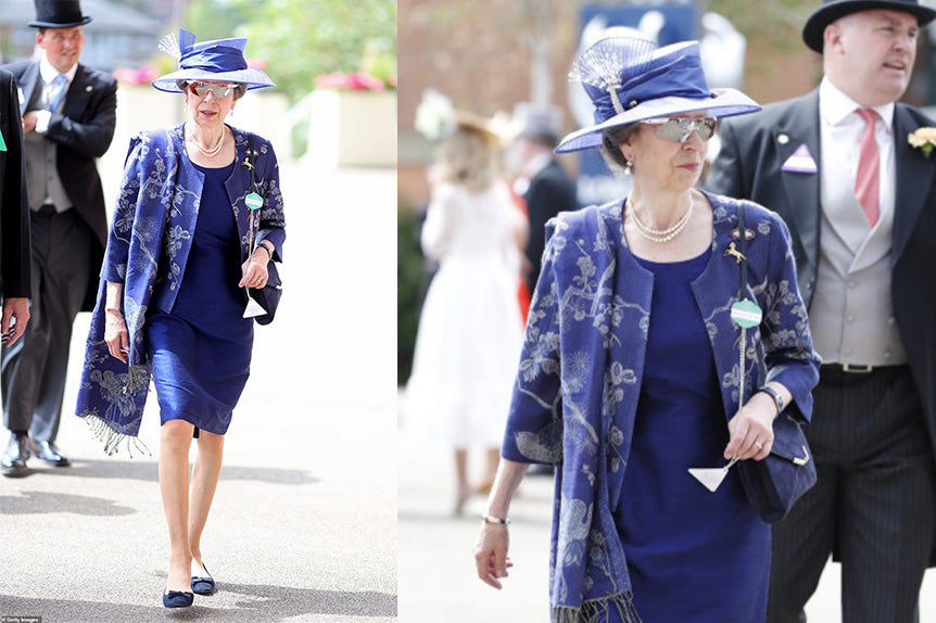 Princess Anne at Royal Ascot wearing Electric Blue Juna Jacket and Midnight Blue Vera dress