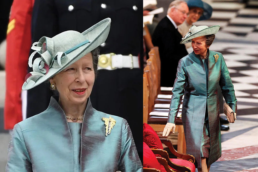 Princess Anne at the Platinum Jubilee of Queen Elizabeth II wearing smokey blue Avani coat