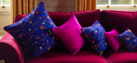 Pink and blu raw silk cushions