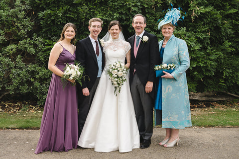 Mother of the Bride outfit in blue cashmere and silk