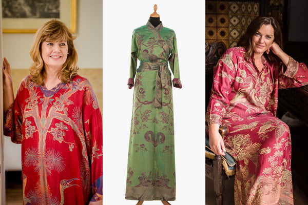 Red Kaftan, Green Shibumi Kimono Dress, Cashmere Long Kaftan