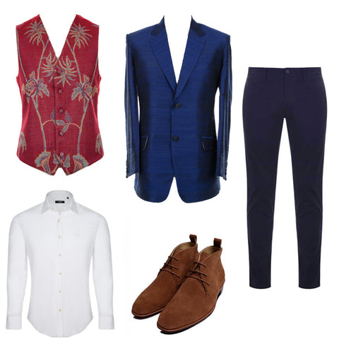 mens silk blazer waistcoat wedding outfit smart suit