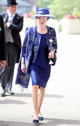 princess anne ascot outfit ladies day 2021 nav blue silk