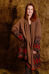 ladies red navy brown alpaca wool cardigan coat