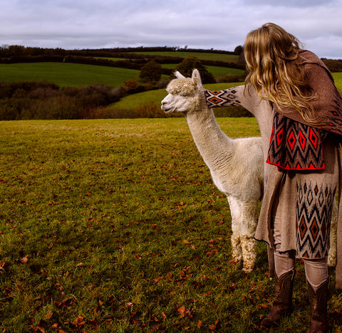 Alpaca wool scarf, ikat pattern, alpaca knitwear cardigan