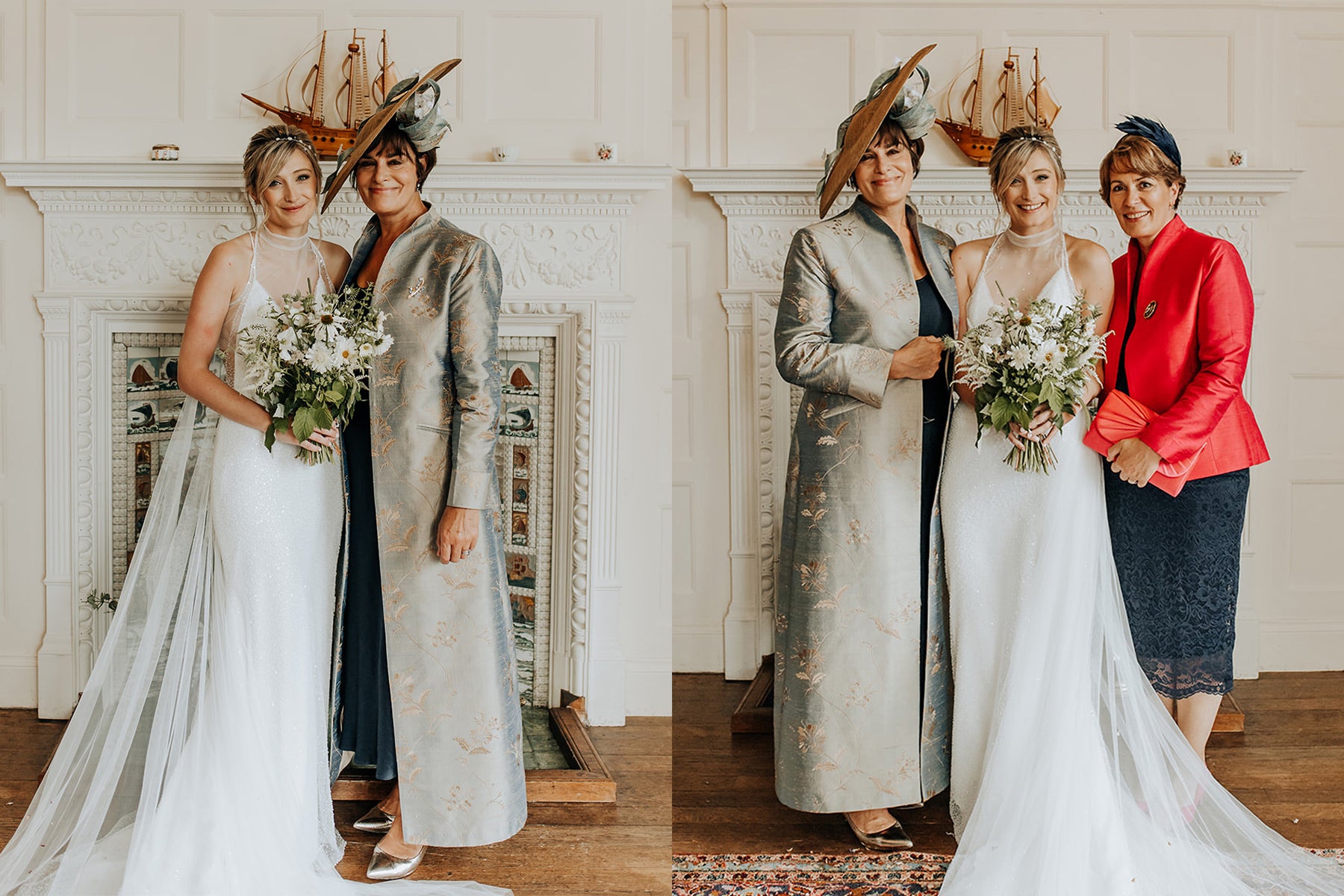 Mother of the bride maxi coat in silver and gold embroidery