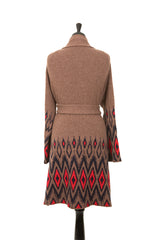 dark brown red navy alpaca wool knitwear aztec print