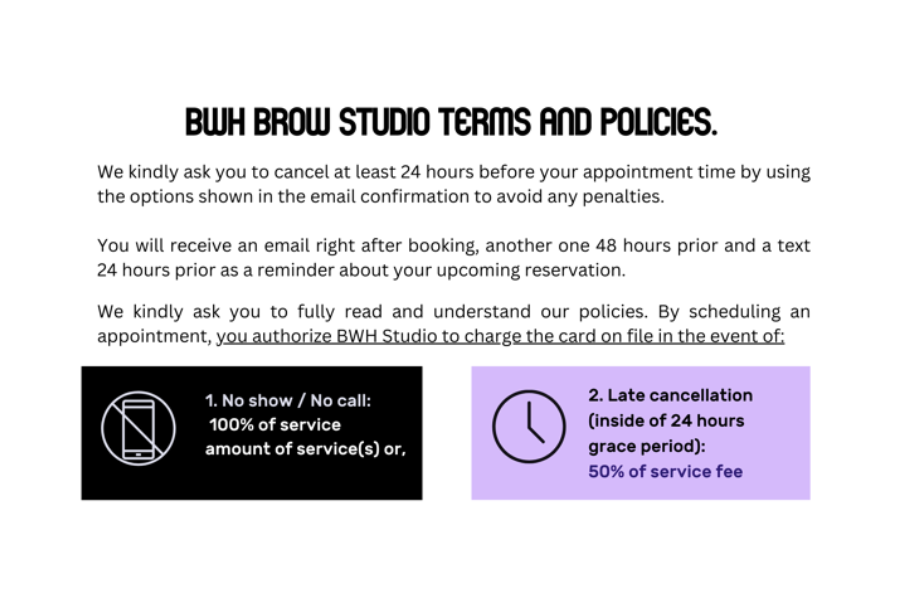 Browaholics Studion Cancellation Policy