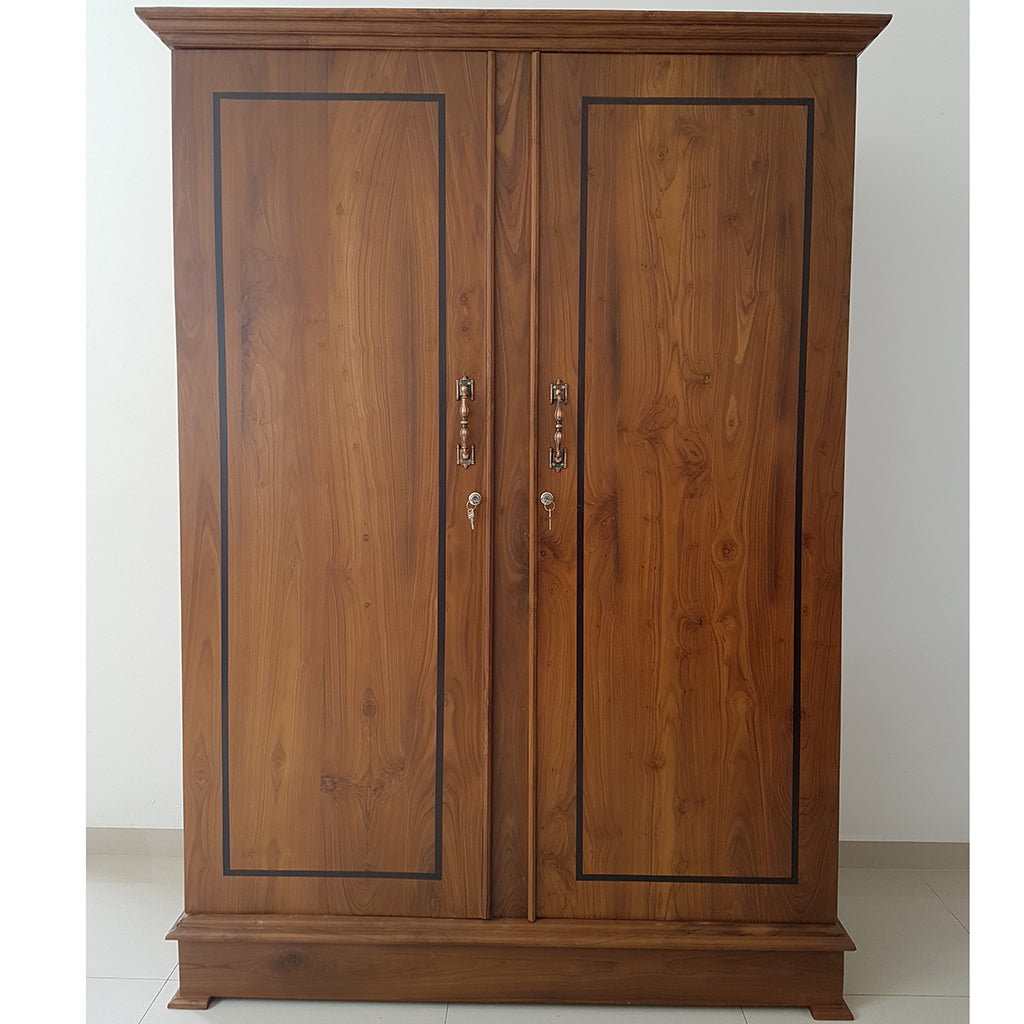 Two Doors Brown Color Teak Wood Wardrobe 5