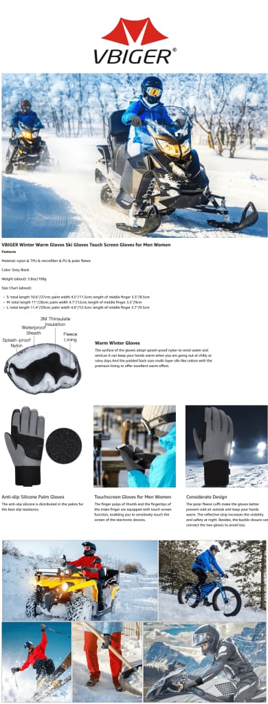 Vbiger Adult Winter Gloves Touch Screen Gloves Anti-slip Sport Gloves