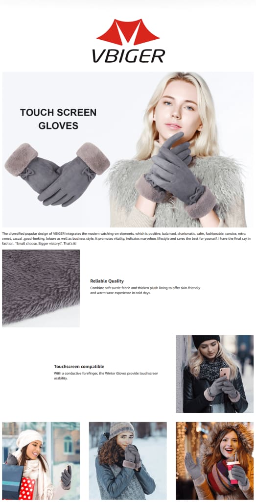 Vbiger Warm Winter Gloves Touch Screen Gloves Thickened Cold Weather Gloves