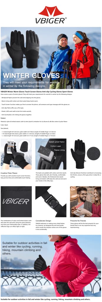 Vbiger Winter Gloves Touch Screen Gloves Anti-slip Cycling Gloves Sport Gloves