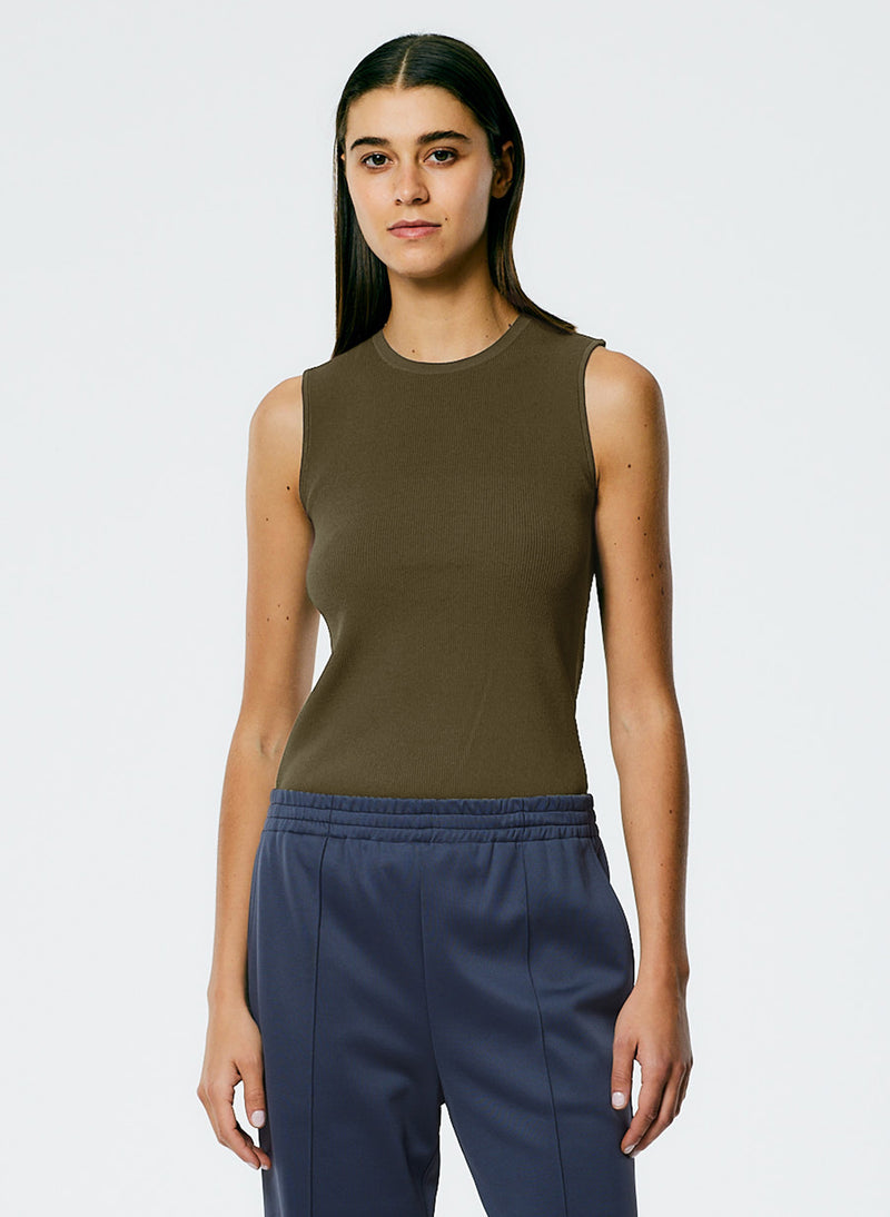 티비 Tibi Giselle Stretch Sweater Circle Openback Tank,Wood