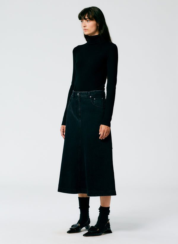 Button Through Denim A Line Skirt | boohoo