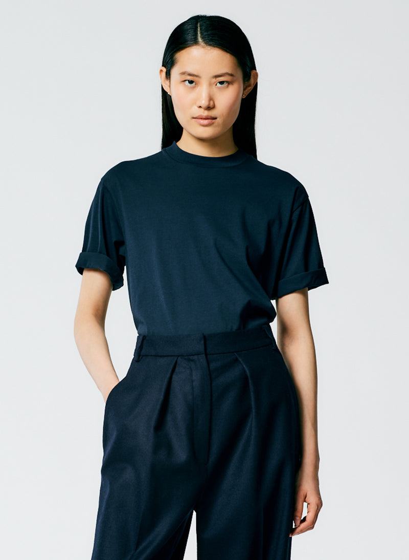 티비 Tibi Mock Neck Unisex T-Shirt,Navy