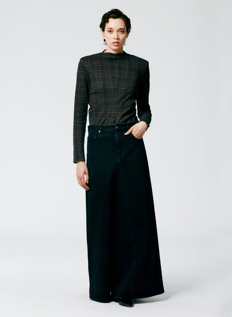 티비 Tibi Black Denim Godet Maxi Skirt