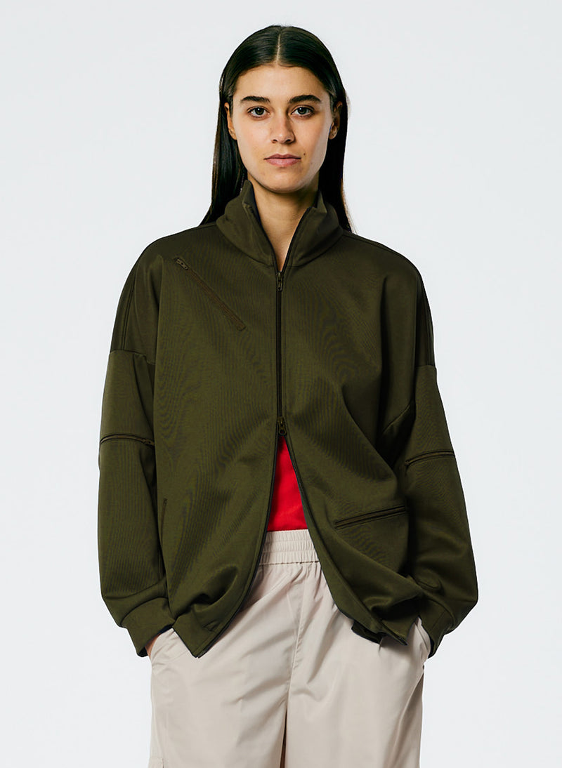 티비 Tibi Active Knit Zipper Detailed Track Jacket,Wood