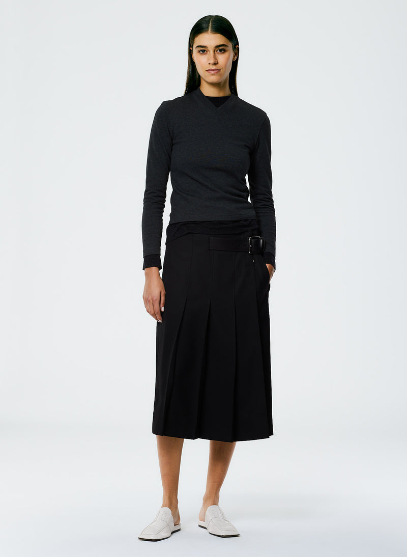 티비 Tibi Grain De Poudre Wide Pleat Wrap Skirt,Black