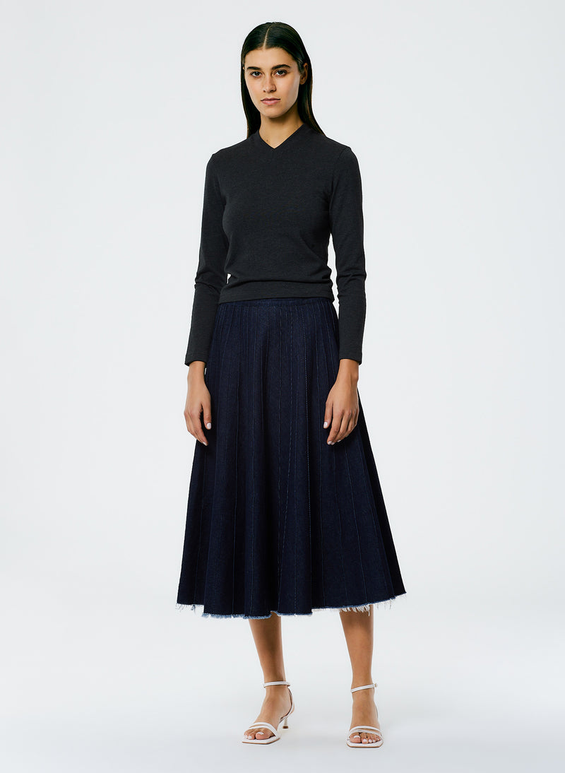 티비 Tibi Brushed Denim Pintucked Skirt,Indigo