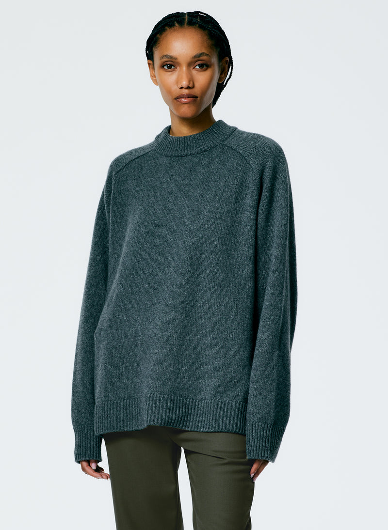 티비 Tibi Cashmere Sweater Crewneck Oversized Pullover,Dark Heather Grey