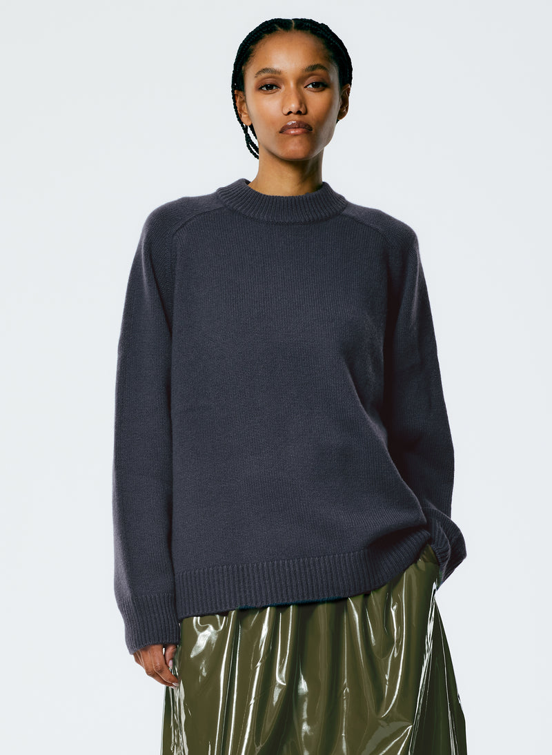 티비 Tibi Cashmere Sweater Crewneck Oversized Pullover,Navy Fog