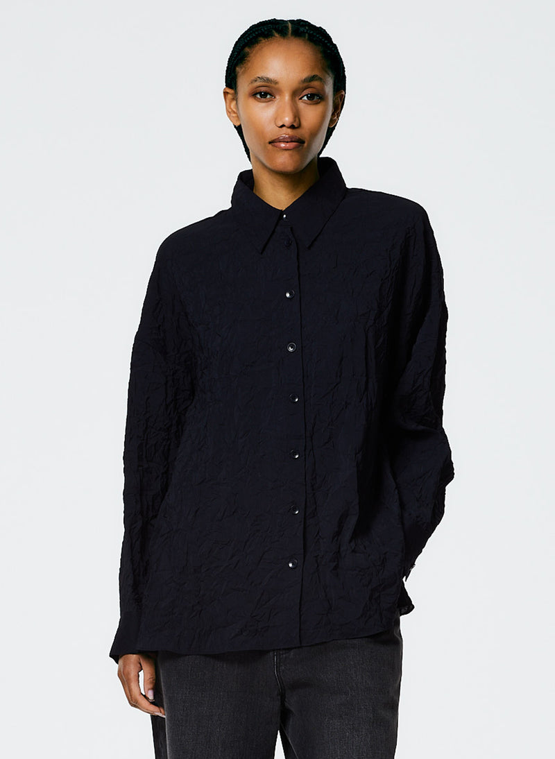 티비 Tibi Crinkle Shirting Oversized Shirt,Midnight Navy