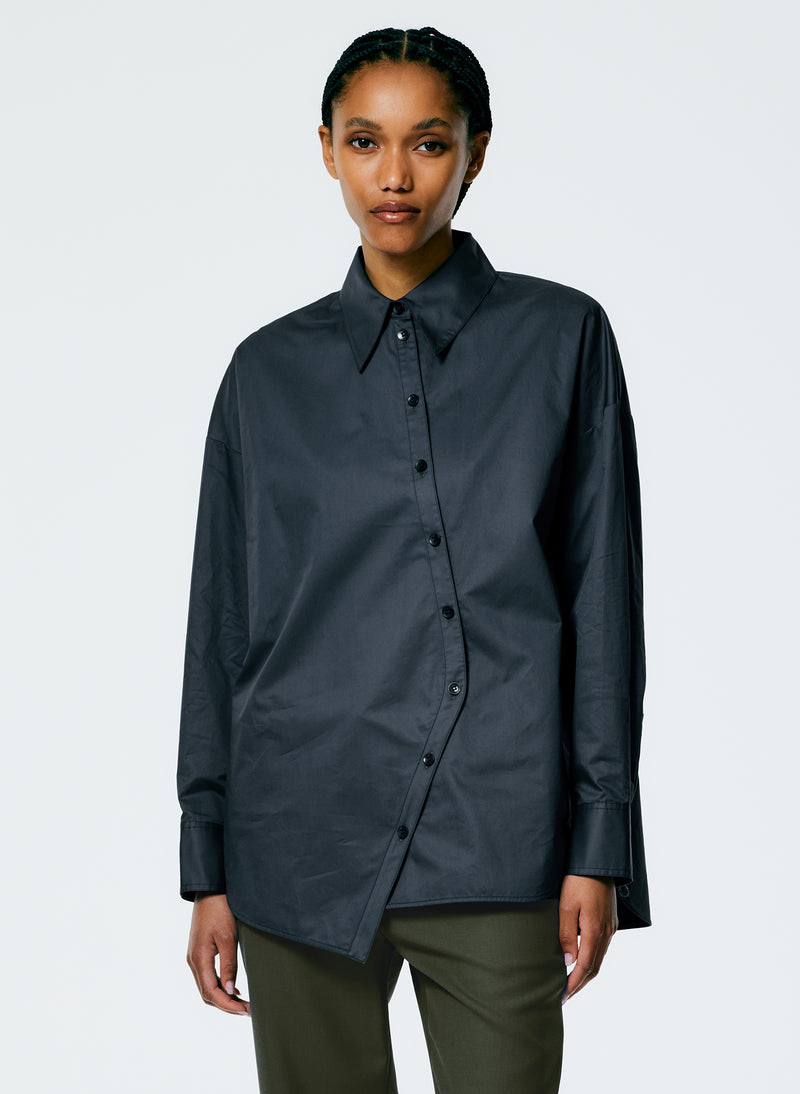 티비 Tibi Eco Poplin Asymmetrical Shirt,Navy Fog