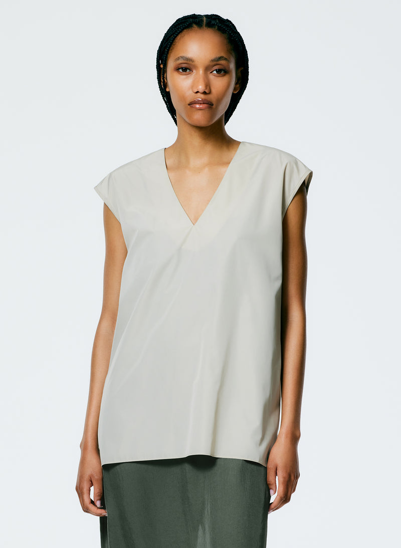 티비 Tibi Italian Sporty Nylon Sleeveless V-Neck Top,Ash