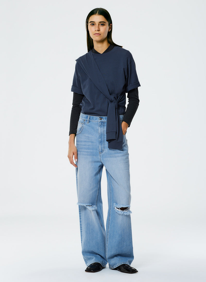 티비 Tibi Vintage Wash Denim Ryder Jean,Vintage Blue