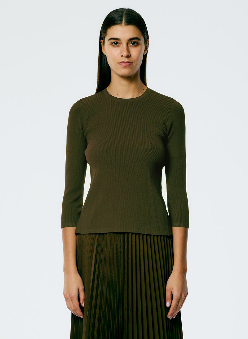 티비 Tibi Giselle Stretch Sweater Circle Openback Pullover,Wood