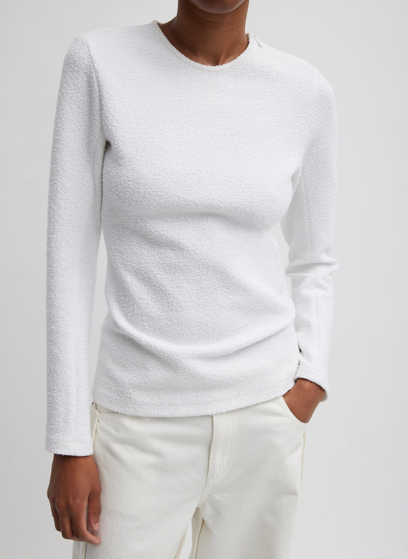 티비 Tibi Boucle Knit Long Sleeve Circular Top,White