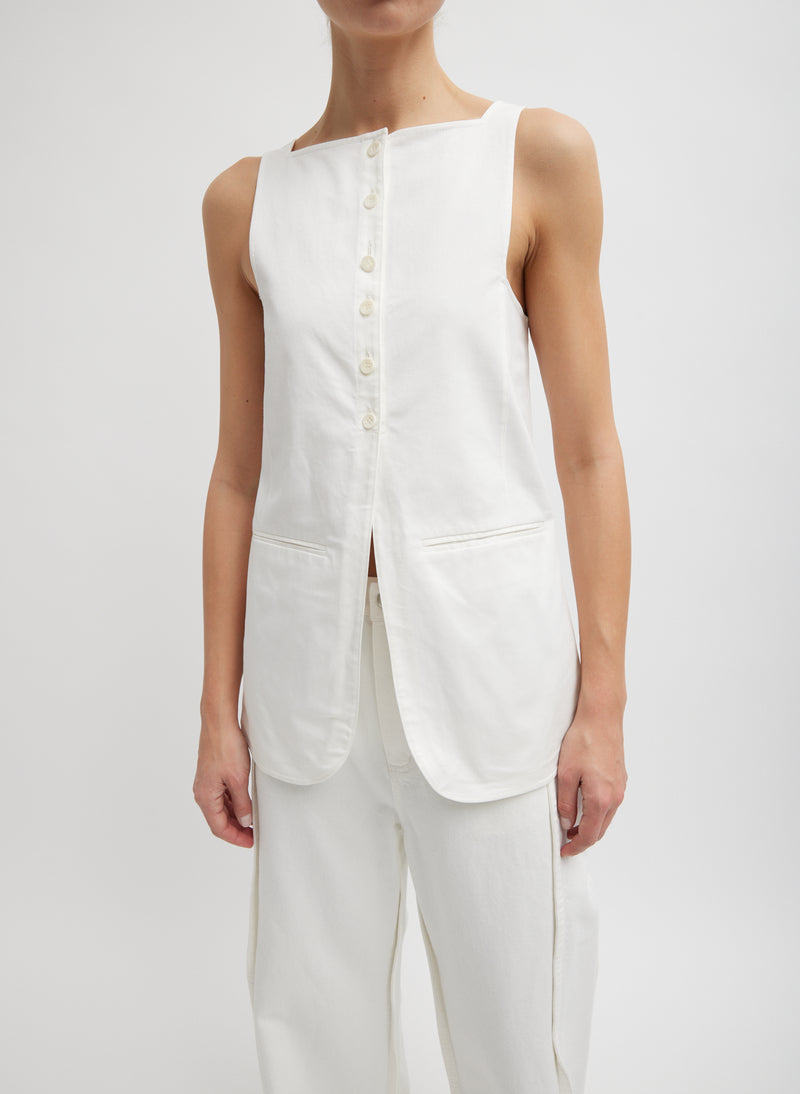 티비 Tibi Chino Slit Front Sleeveless Tunic,White